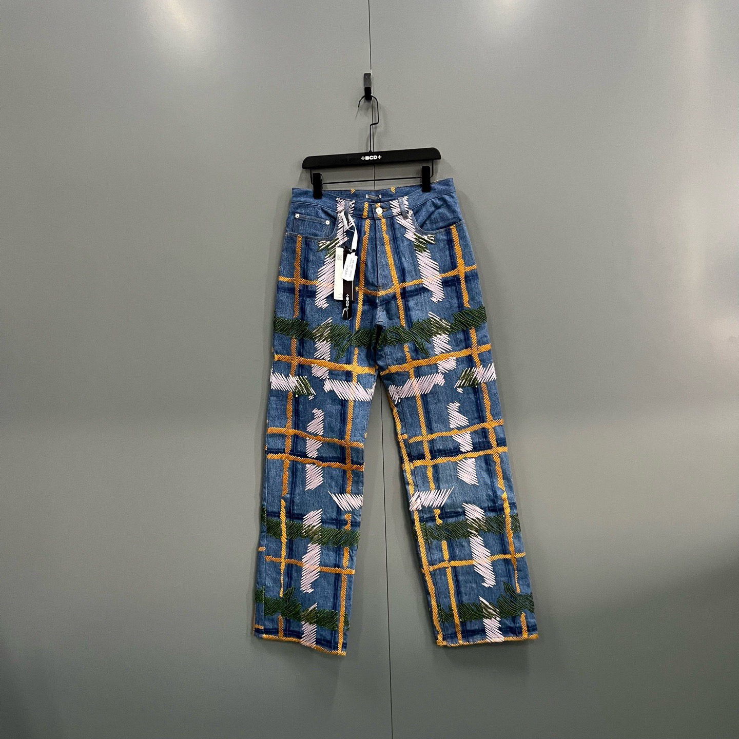 未使用 DIOR/迪奥 ab1210 020486 拼色格纹缝线长裤 31码