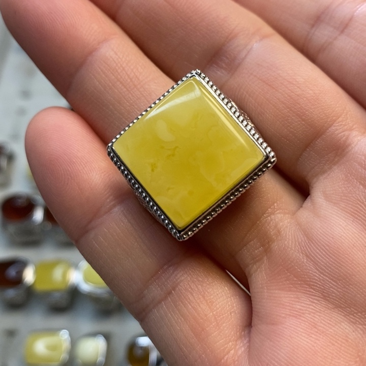 琥珀银S925镶嵌戒指