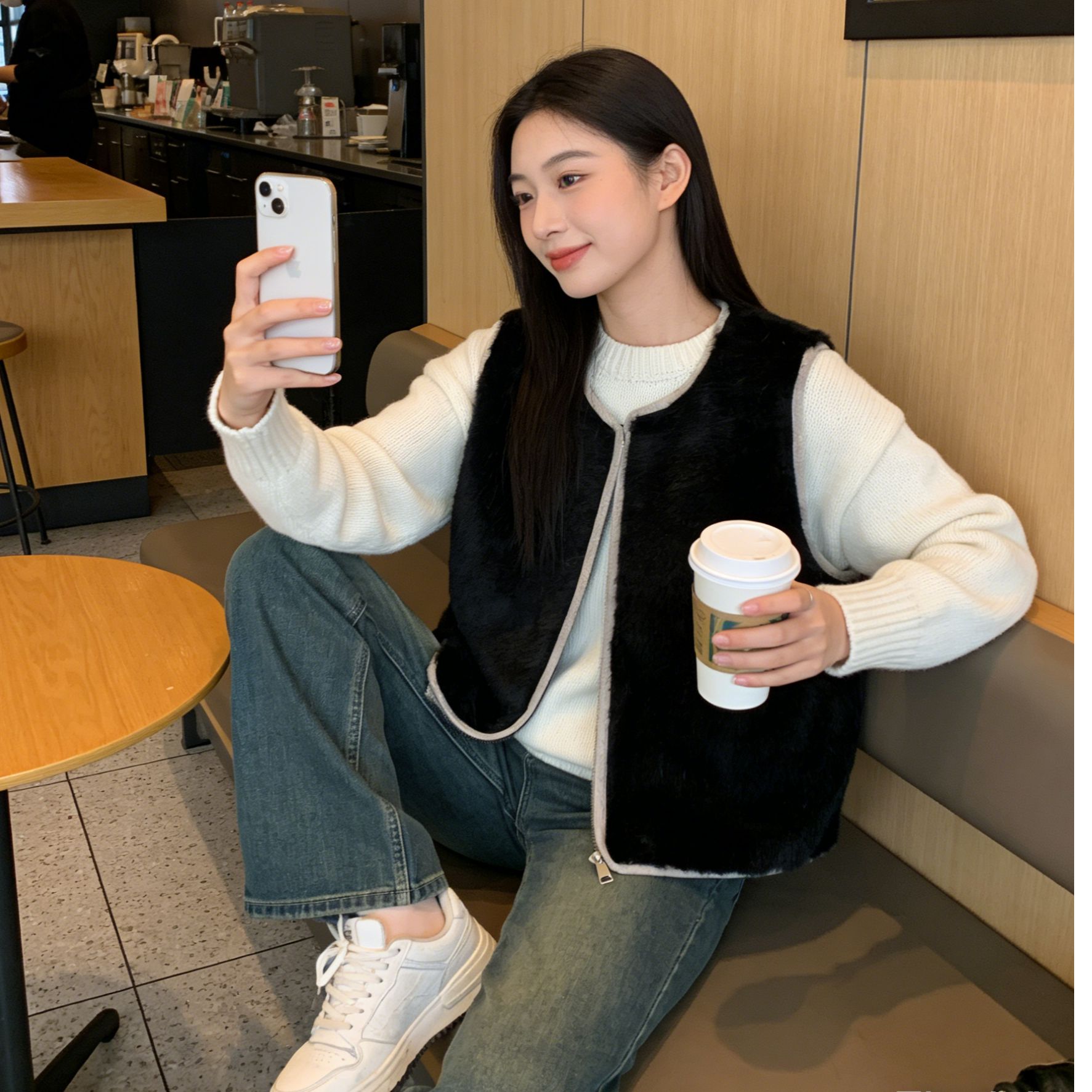 直身女宝秋季新中式圆领汉服成人外衣加厚羊羔绒女款