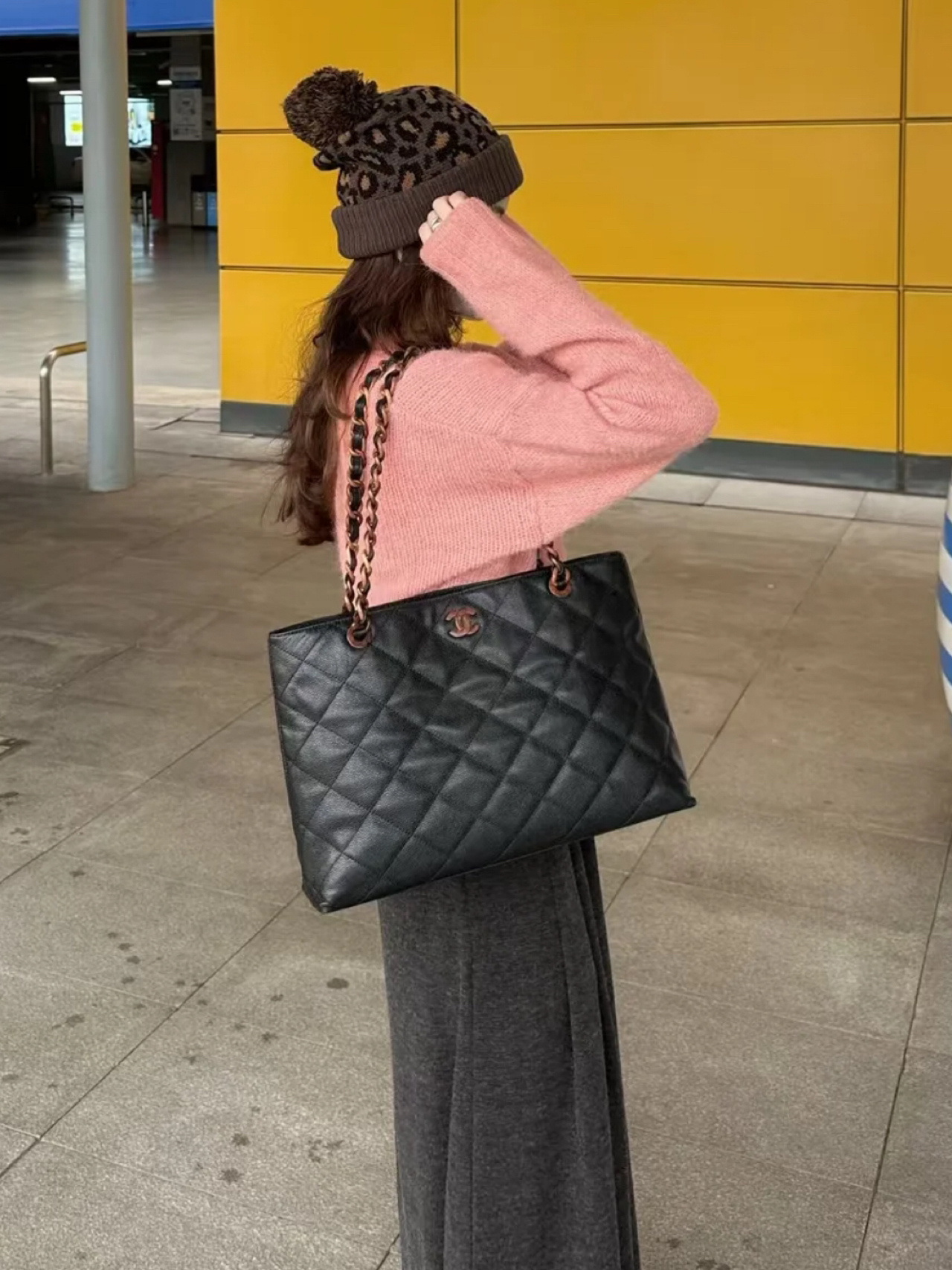 95新 Chanel/香奈儿 0116 Chanel 桃木荔枝牛托特单肩包