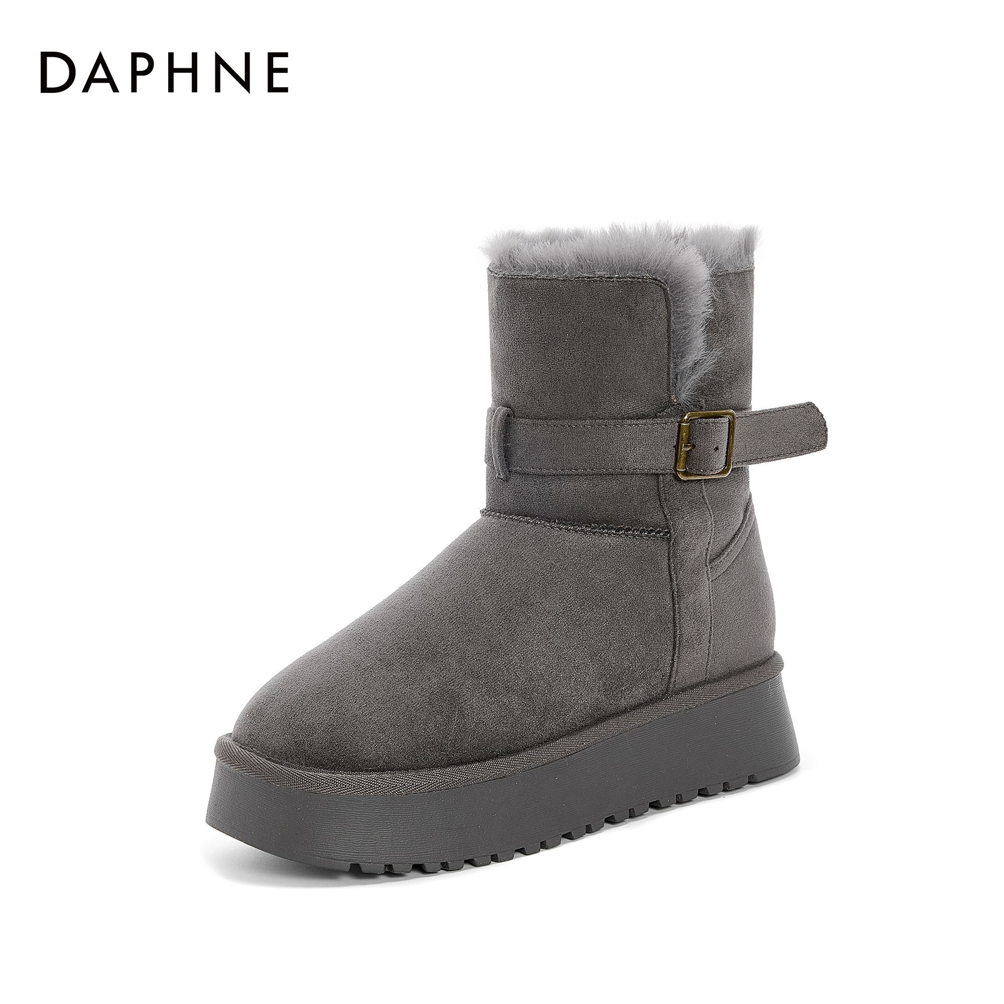 达芙妮2024冬季中筒舒适百搭防滑厚底加绒加厚保暖圆头时尚雪地靴