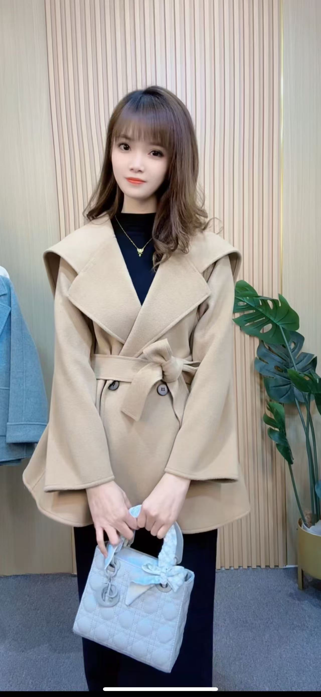 反季清仓双面绒大衣女短款海军领宽松显瘦小个子百搭纯色毛呢外套