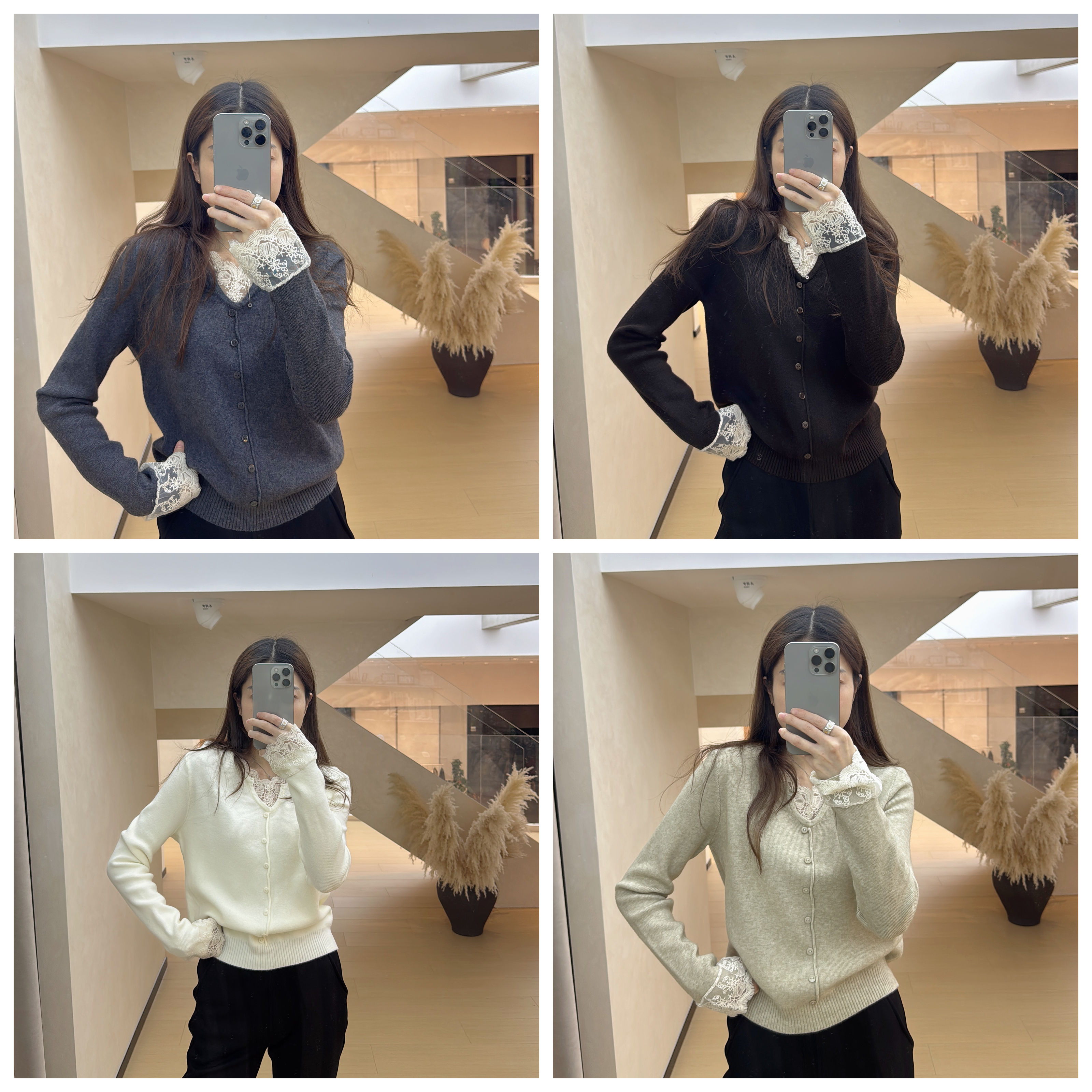 【ZMMY严选私服】冬季新款韩系拼接蕾丝花边V领针织打底衫K5112403