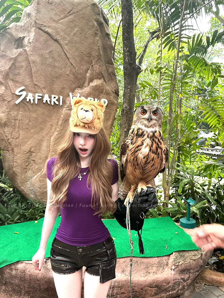 FuunJ 初代陷阱收腰显瘦正肩短袖T恤女设计感内搭上衣（带胸垫）