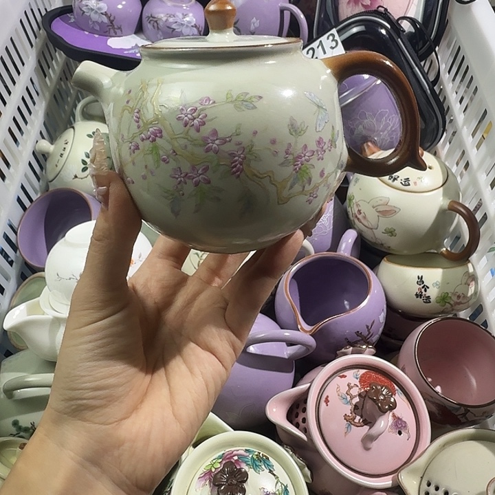 汝窑紫藤泡茶壶大容量