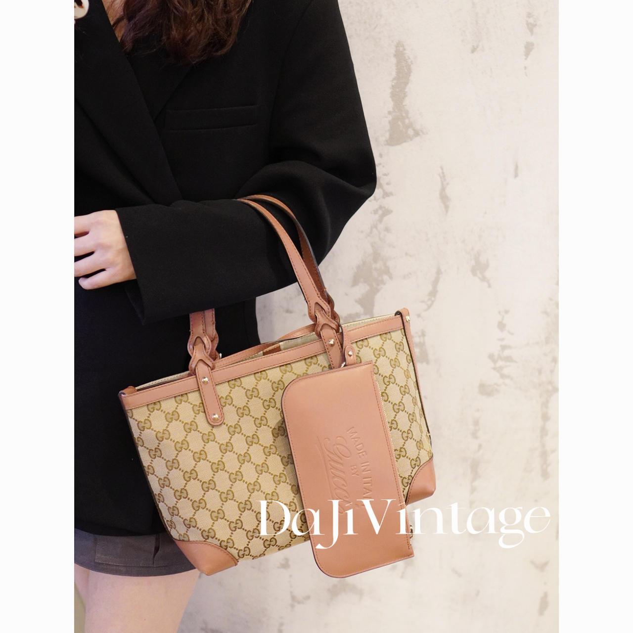 95新 GUCCI/古驰 大吉中古/Gucci古驰拼色菜篮子子母包