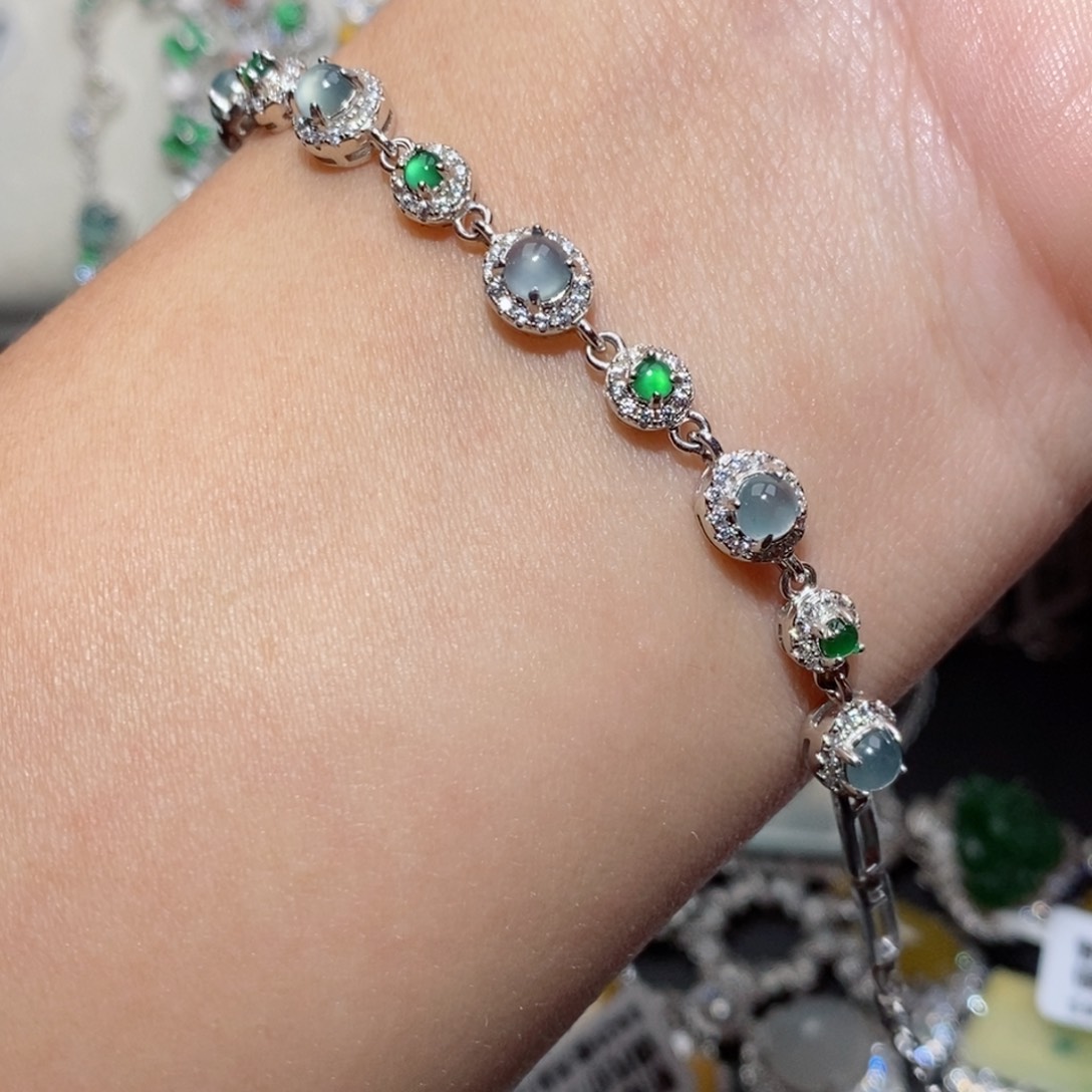 翡翠手链银S925镶嵌n j k k