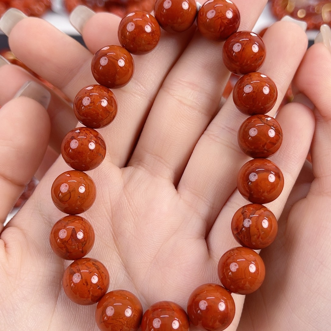 南红玛瑙未镶嵌瓦西柿子红火焰11mm手串
