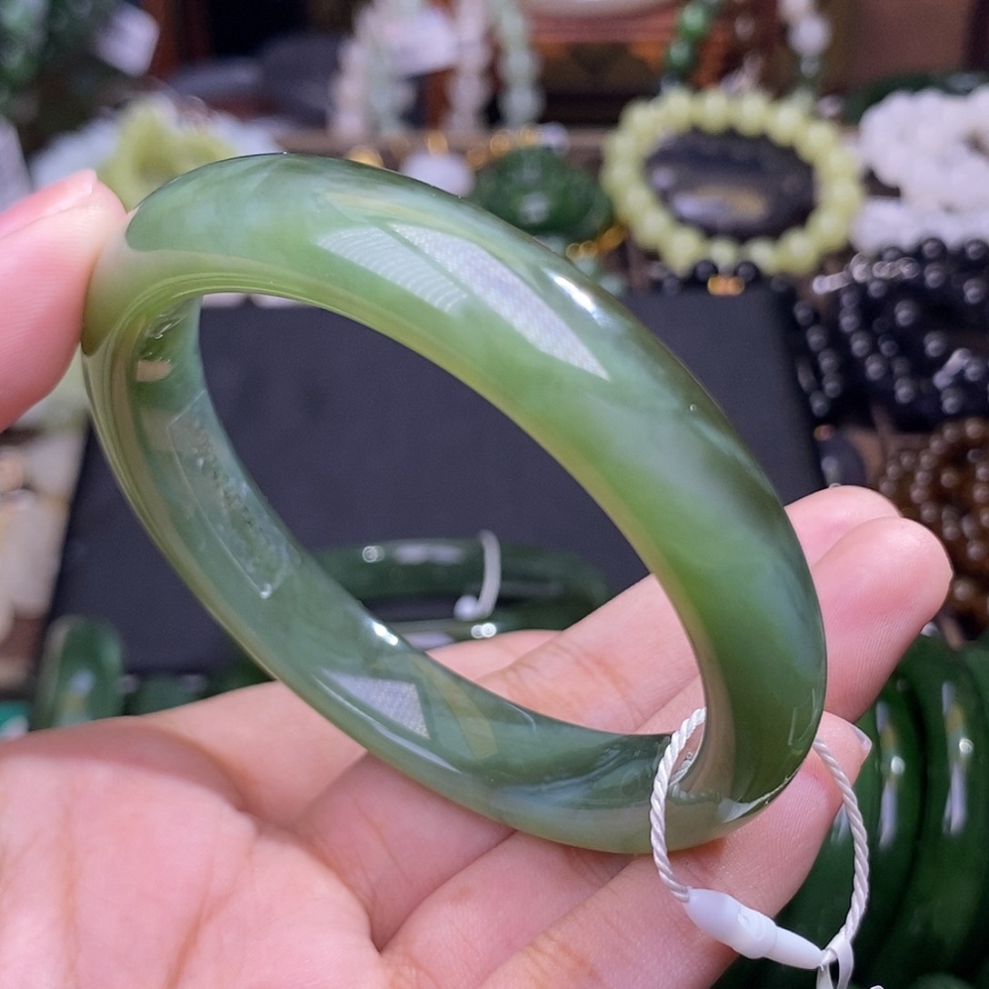和田玉手镯未镶嵌碧玉猫眼冰底手镯58