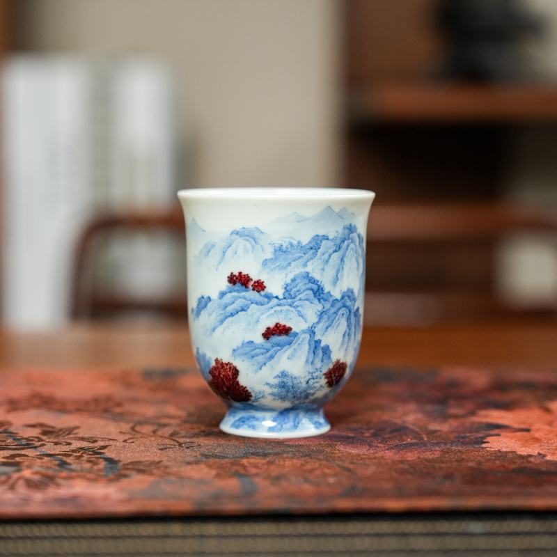 【瓷见如故】屹朴青花釉里红细工山水闻香杯（yipu78）