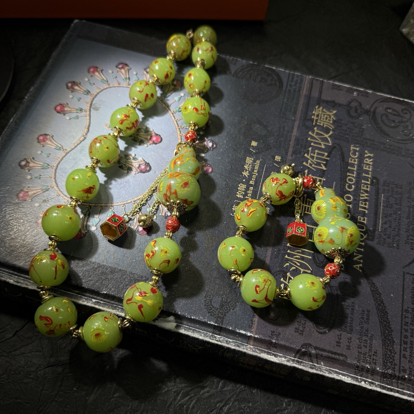 铜合金琉璃项链 淄博老料子搭配葫芦项链手工时尚绿色复古精美