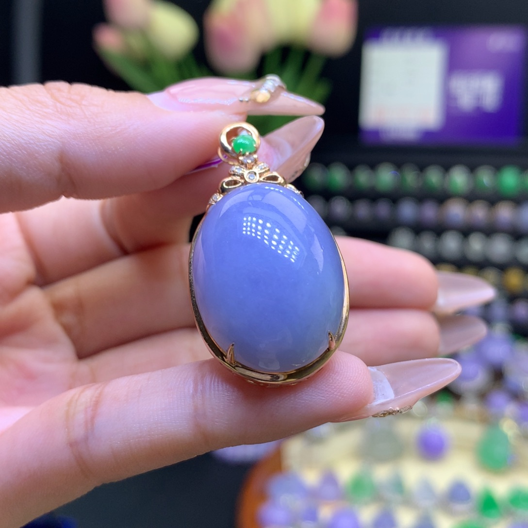 翡翠18K金镶嵌颈饰天然 