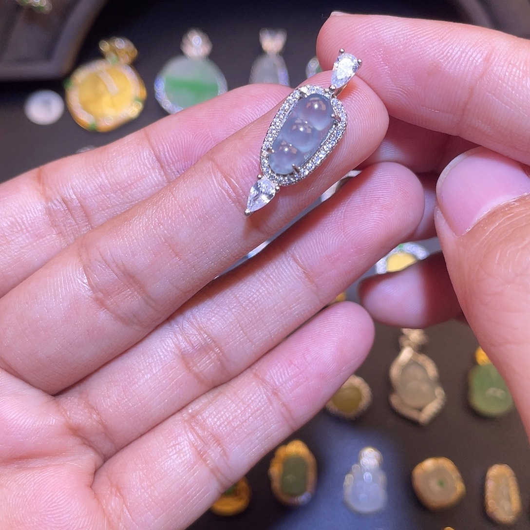 翡翠银S925镶嵌吊坠(不含链)