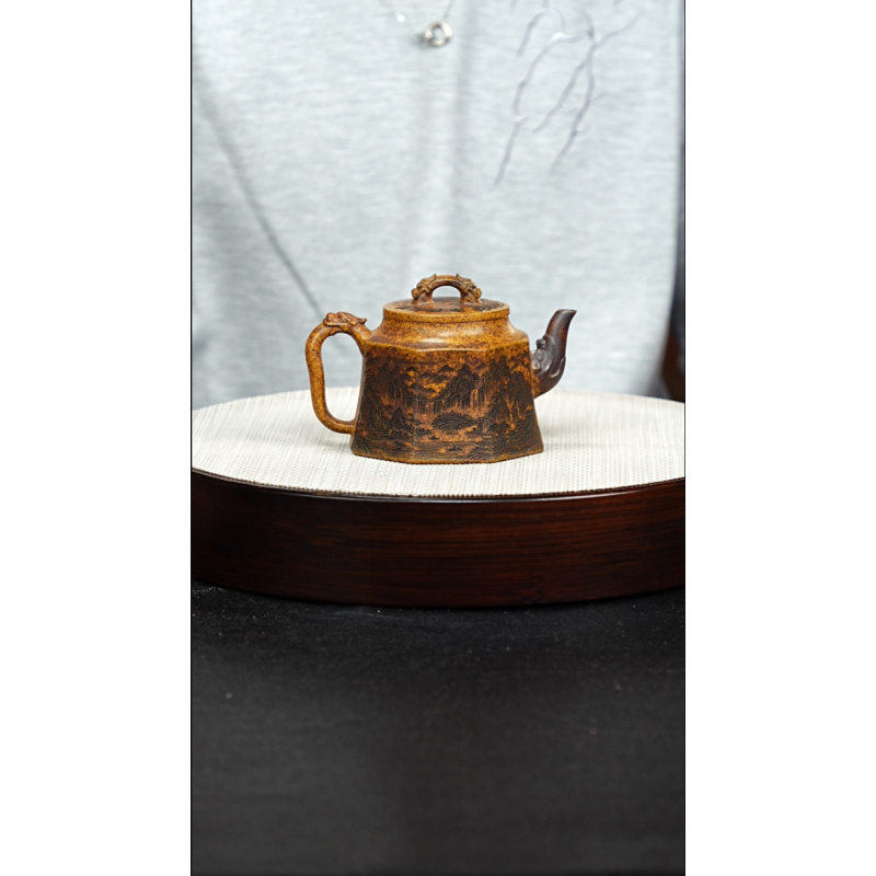 宜兴紫砂 八方金钟 龙骨金砂 李志刚 h012