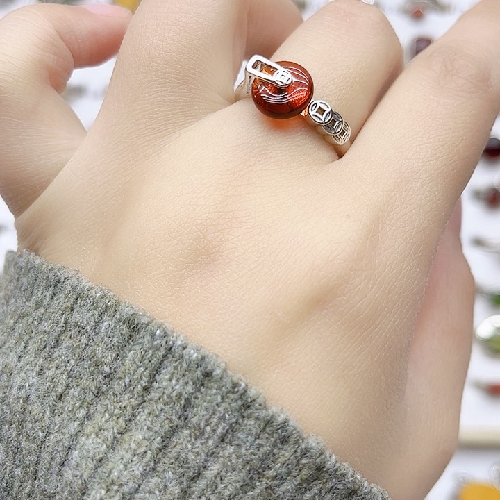 血珀戒指银S925镶嵌天然