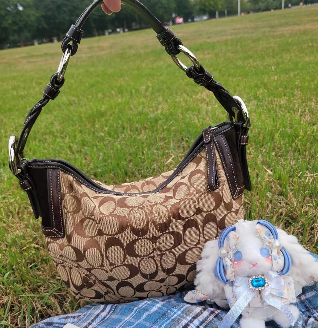 老花拼接饺子单价腋下包中古包