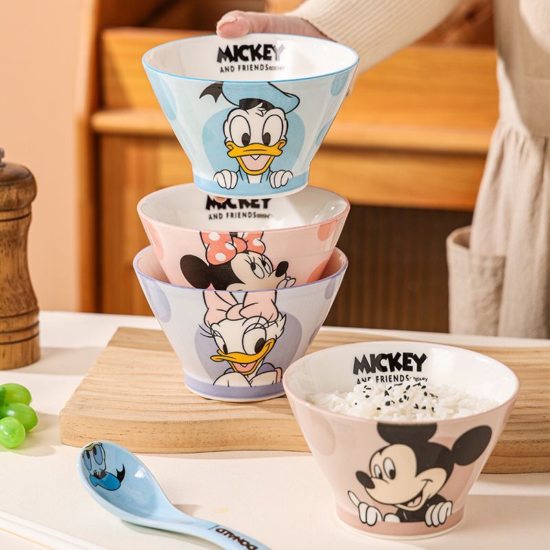 迪士尼陶瓷米饭碗可爱卡通高颜值釉下彩特别的好看斗笠碗2024新款