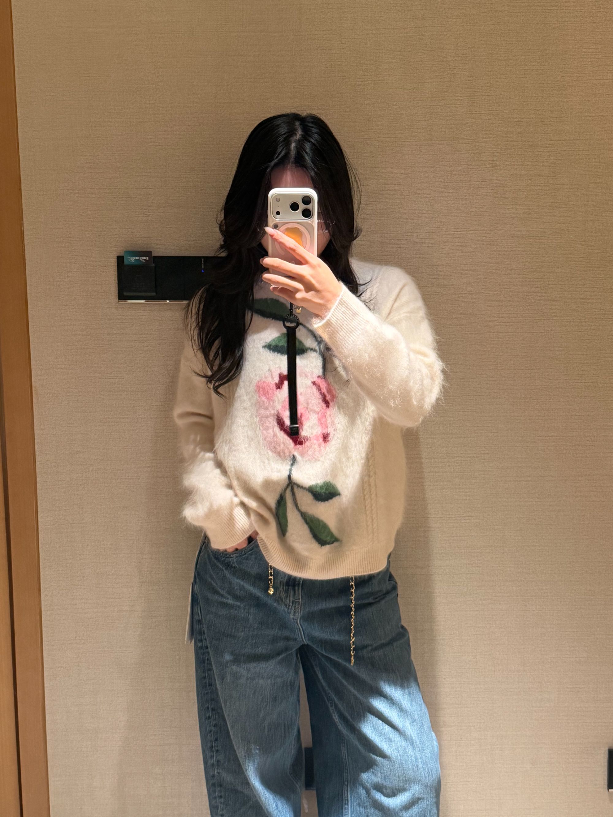 【露思同款】山羊绒拉绒圆领针织衫秋冬百搭毛衣设计感提花上衣