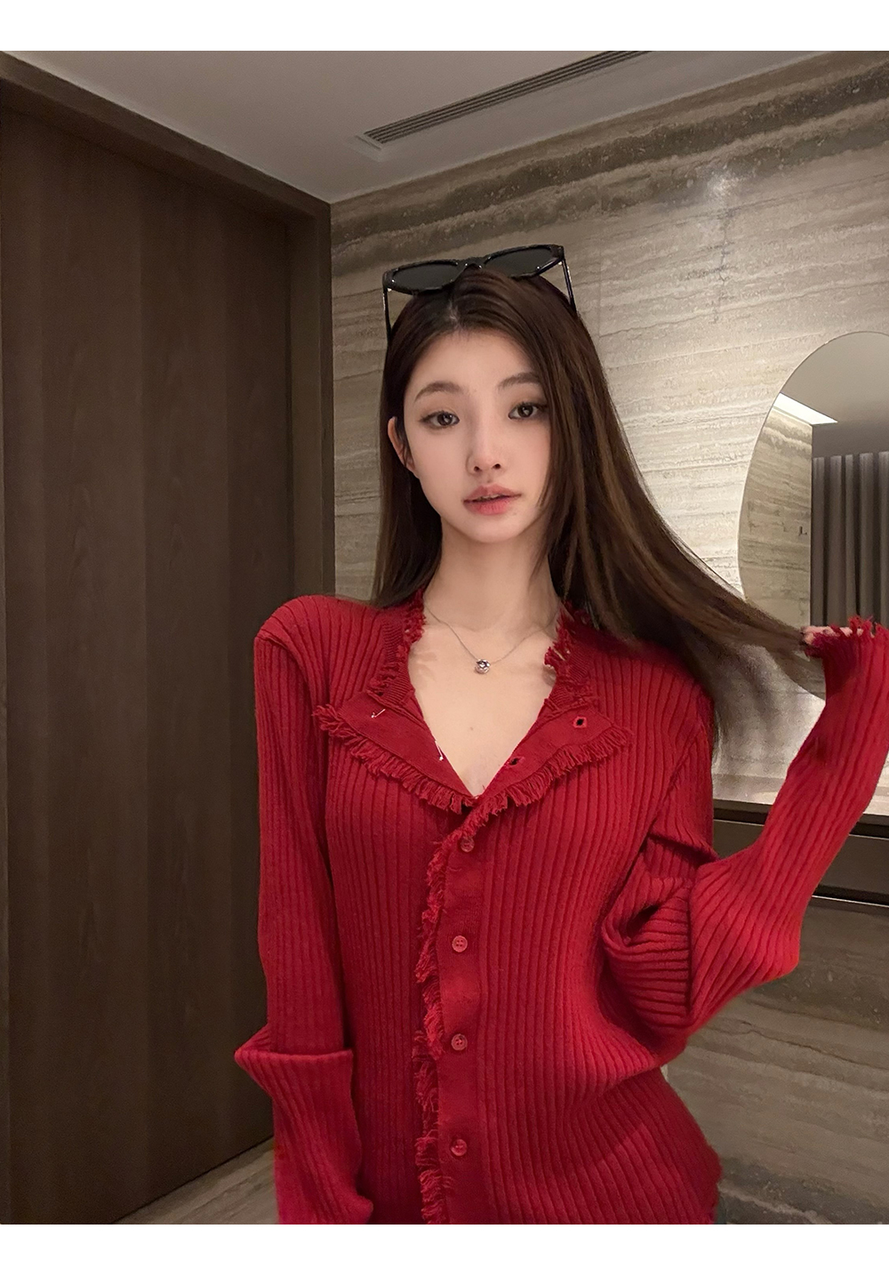 不冷BULENG羊毛混纺修身显瘦针织开衫女