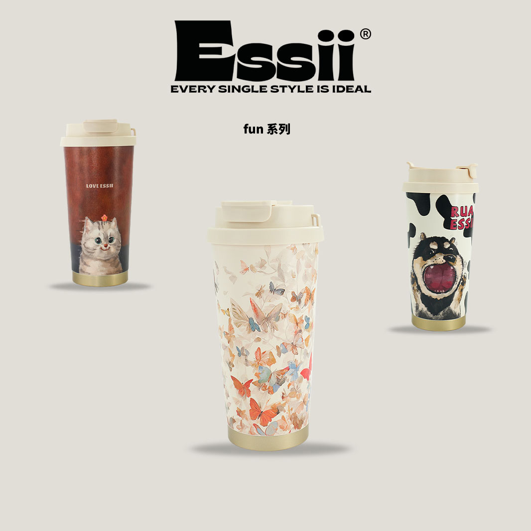 Essii保温杯陶瓷内胆插画联名男女吸管水杯学生2025新款随行杯子