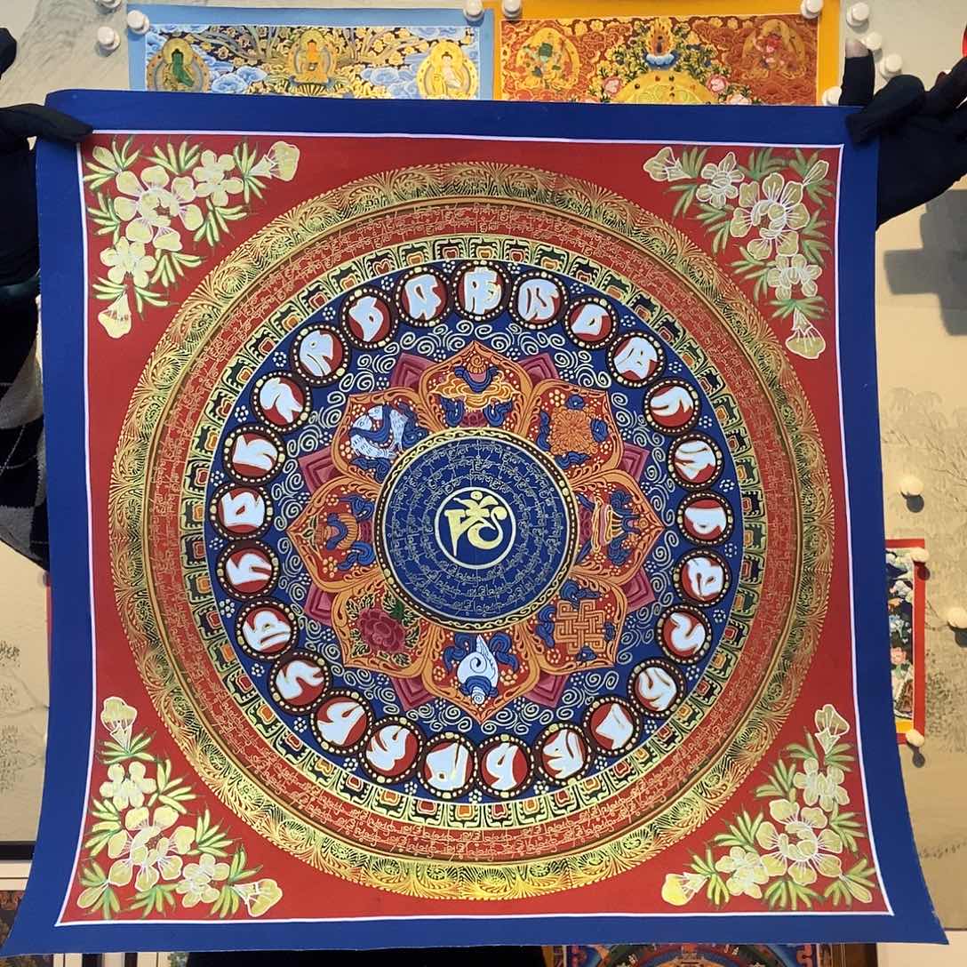 卷轴画纯手绘六字真言唐卡50厘米左右