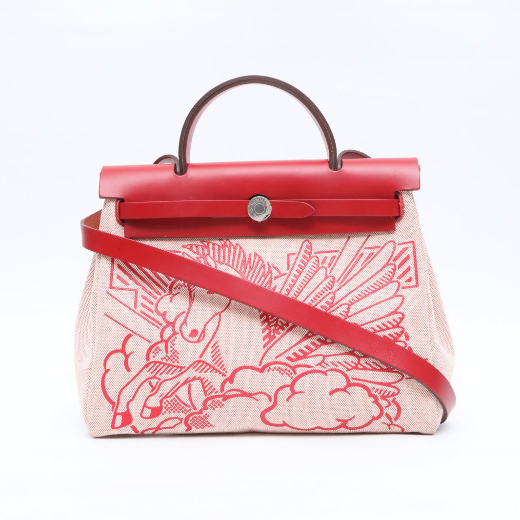 99新 Hermes/爱马仕 小花佳珊 Herbag 31 辣椒红 Y刻 银扣