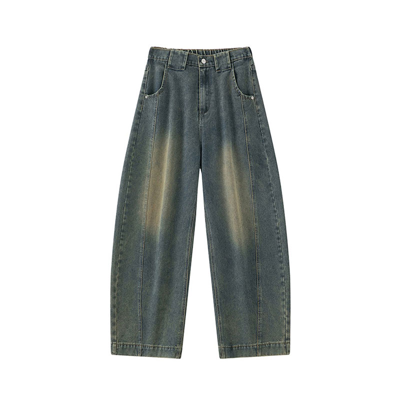 秋季新款美式高街潮牌阔腿弯刀牛仔裤男生大码宽松直筒拖地长裤子
