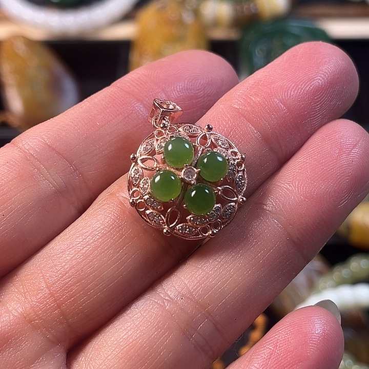 和田玉（碧玉）银S925镶嵌吊坠(不含链)