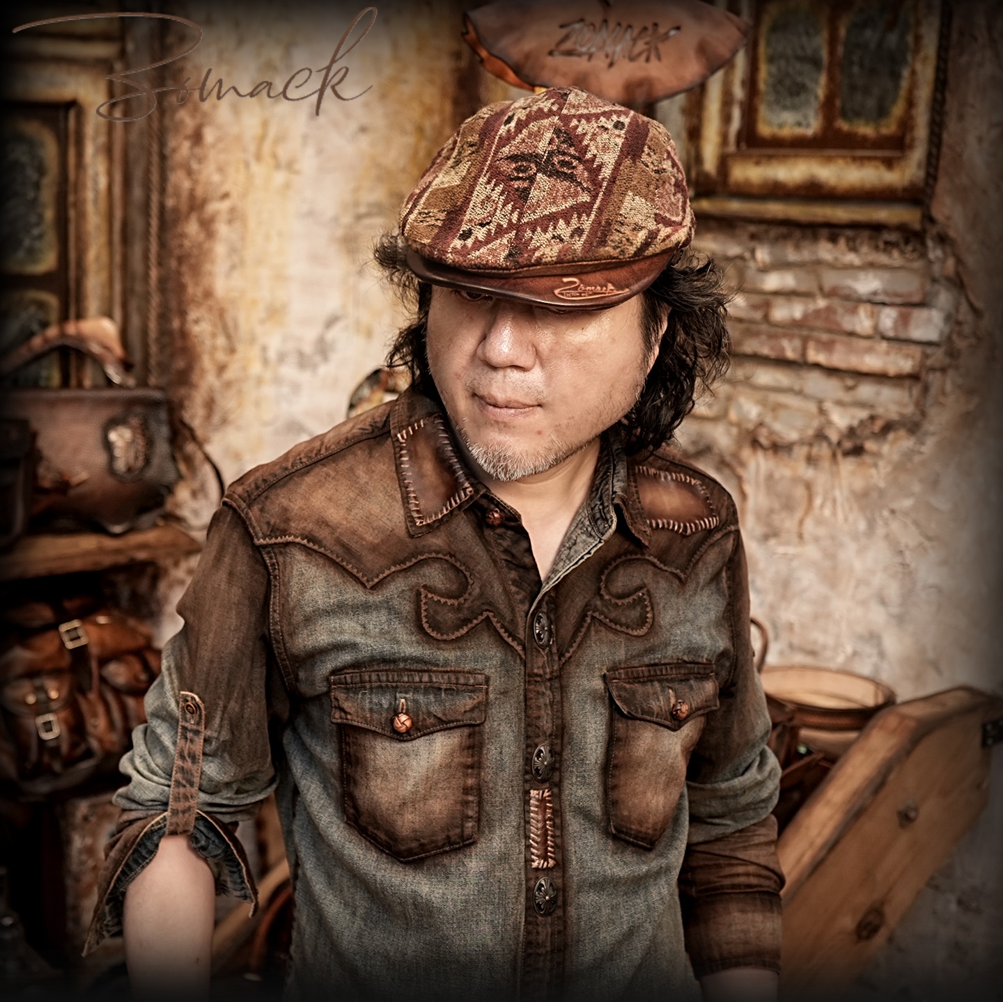 男士复古鸭舌帽纳瓦霍花纹图案粗布前进真马皮帽檐文艺前进雅痞