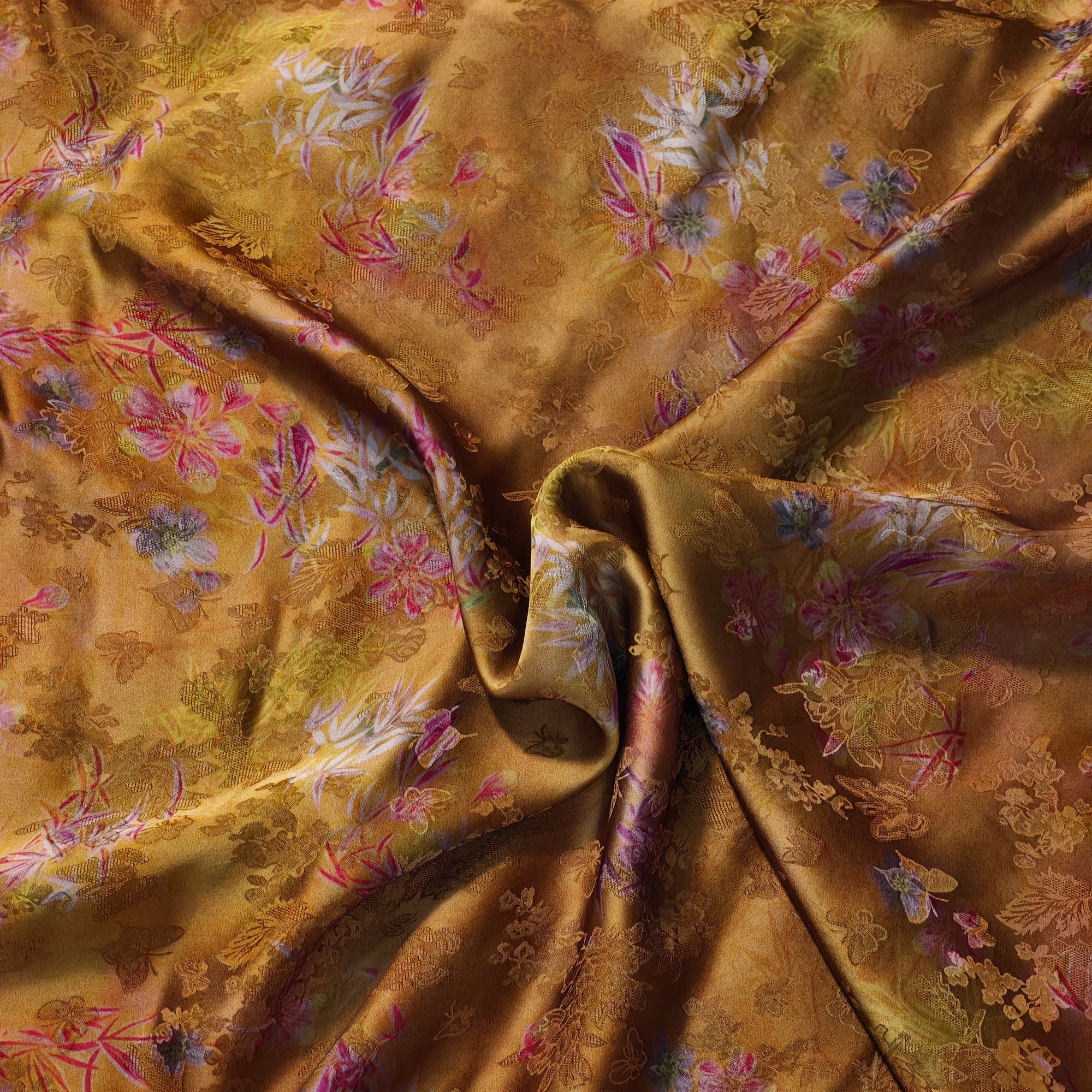 『锦绣金香』新中式香云纱面料  莨纱花萝提花(裁开不退换）