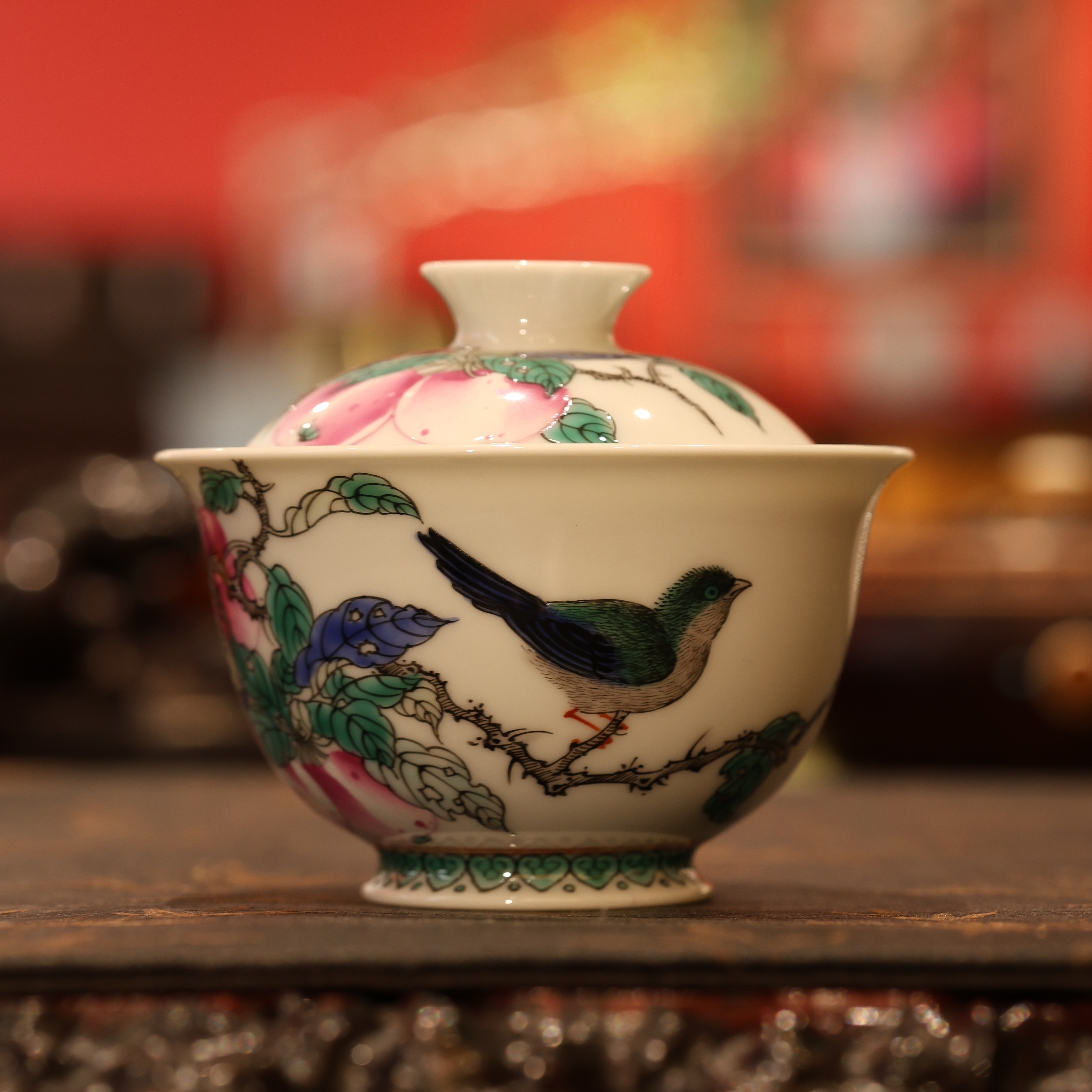 古阅和风·果熟来禽图盖碗景德镇陶瓷纯手工手绘茶具茶器