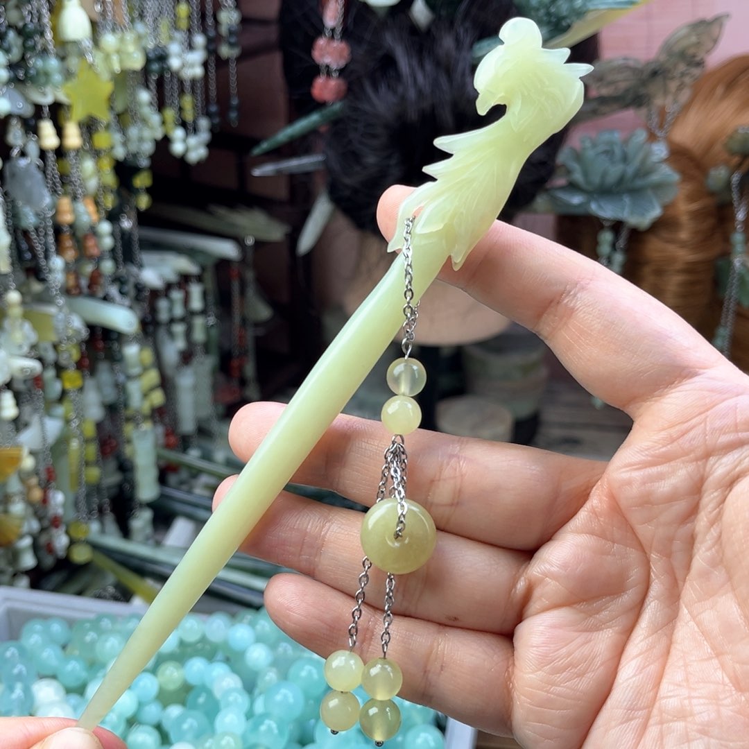 蛇纹石玉发饰未镶嵌默认微瑕岫玉发簪