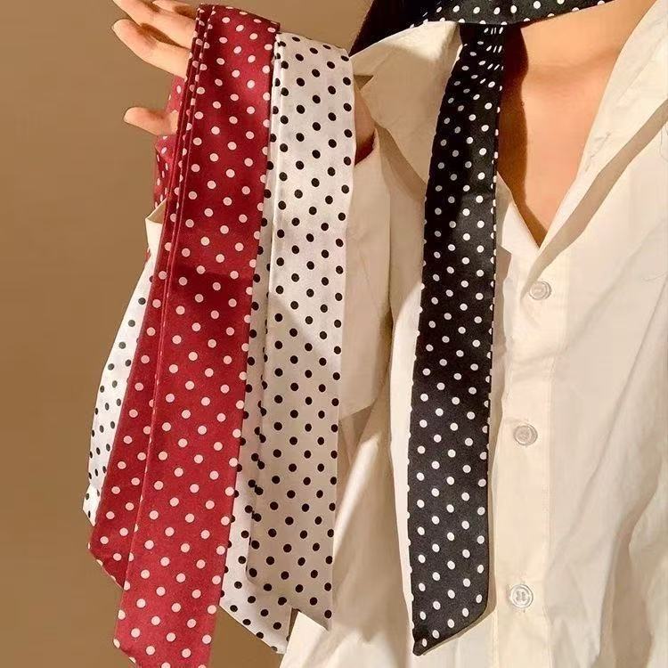 复古高级波点长条丝巾丝带时尚ins风百搭装饰领巾扎发带飘带腰带