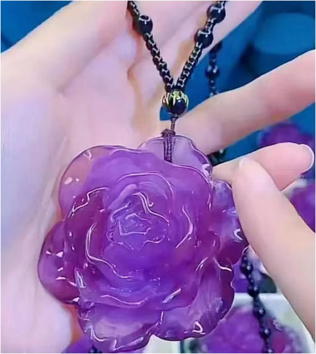 民族风紫色牡丹花吊坠