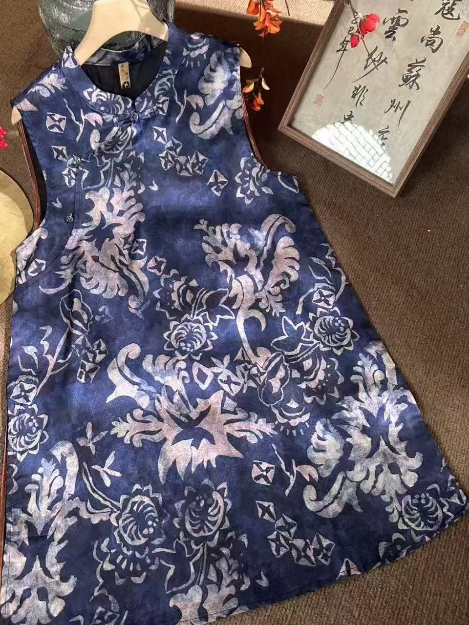 【青花瓷】水墨套头青花瓷流苏静奢风新中式无袖长衫1099