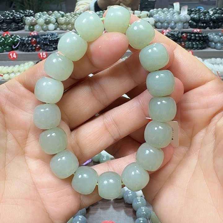 未镶嵌手链和田玉清水绿青海料老型卡14