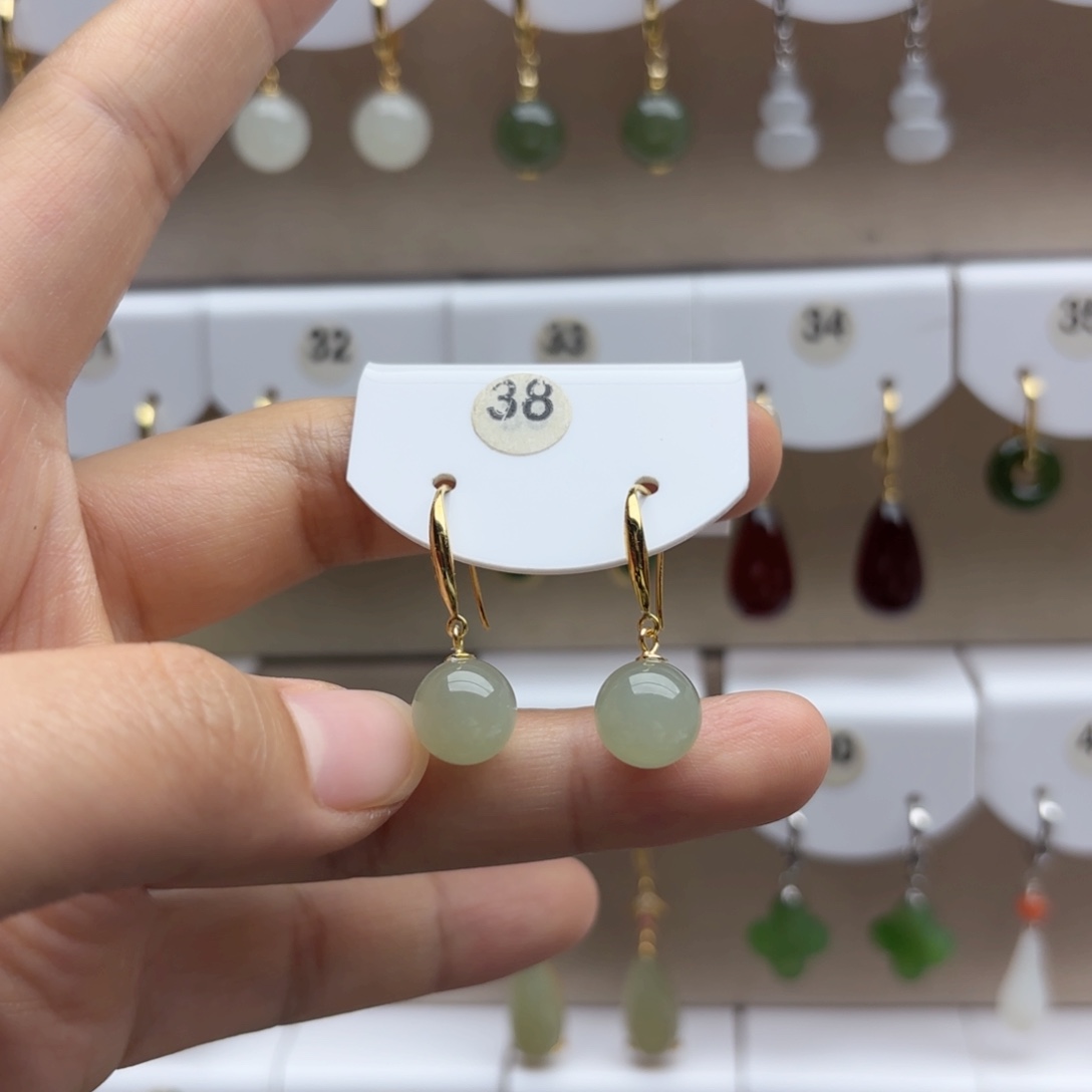 银S925镶嵌和田玉耳饰