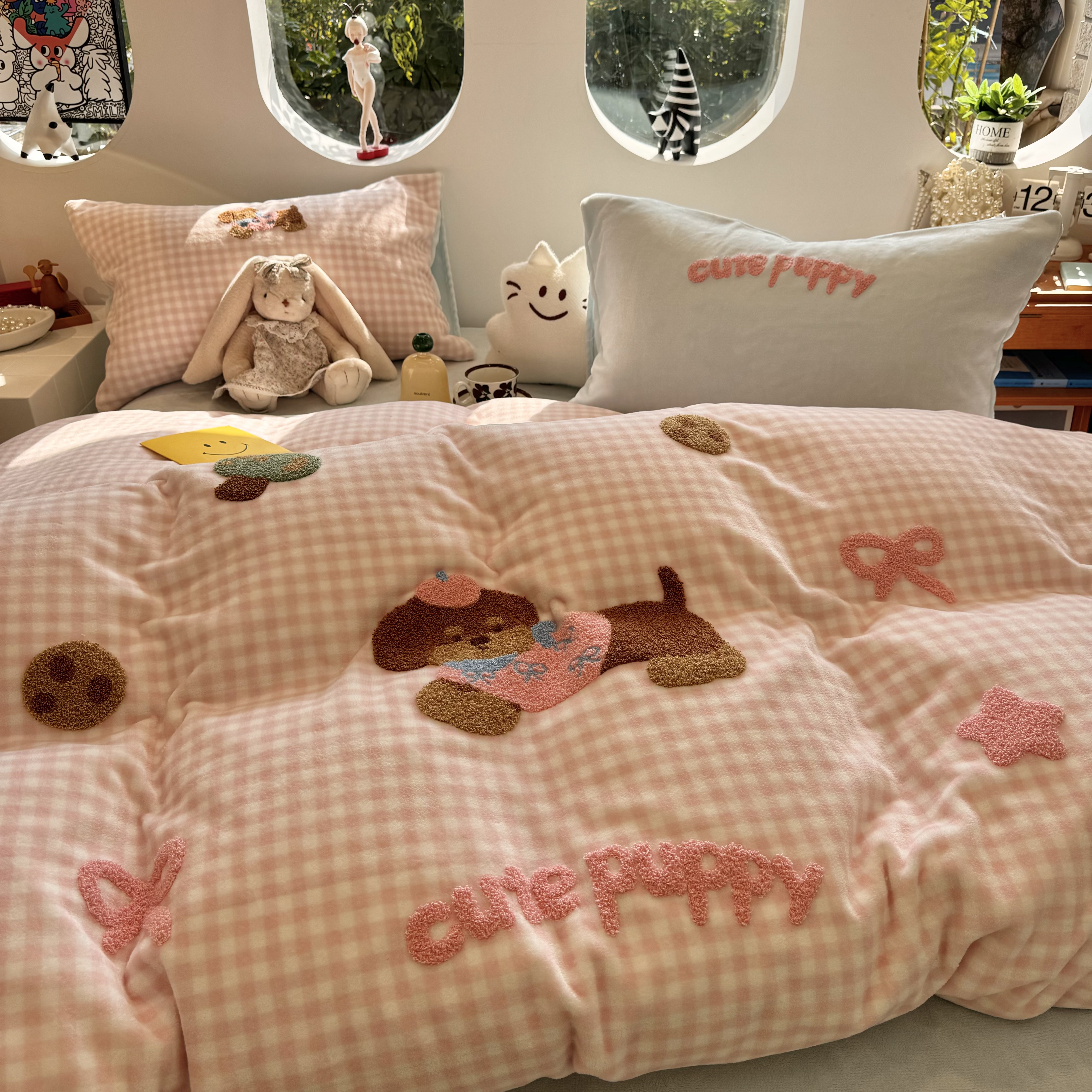 暖冬牛奶绒四件套冬季绣花保暖床上用品被套双人三件套毛绒加厚