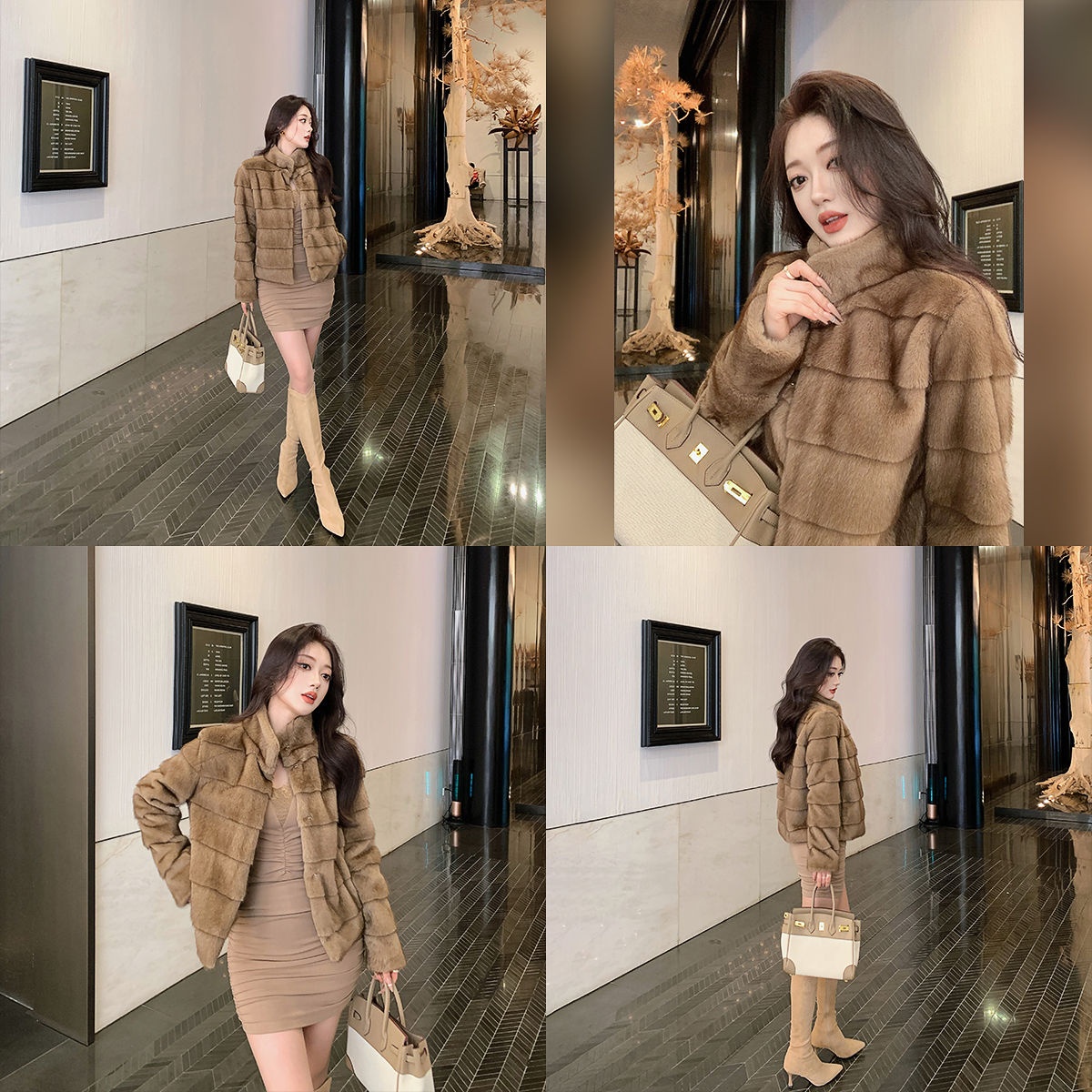 人造皮草 【汪汪专属】横排定染仿貂毛皮草奢贵短款百搭外套