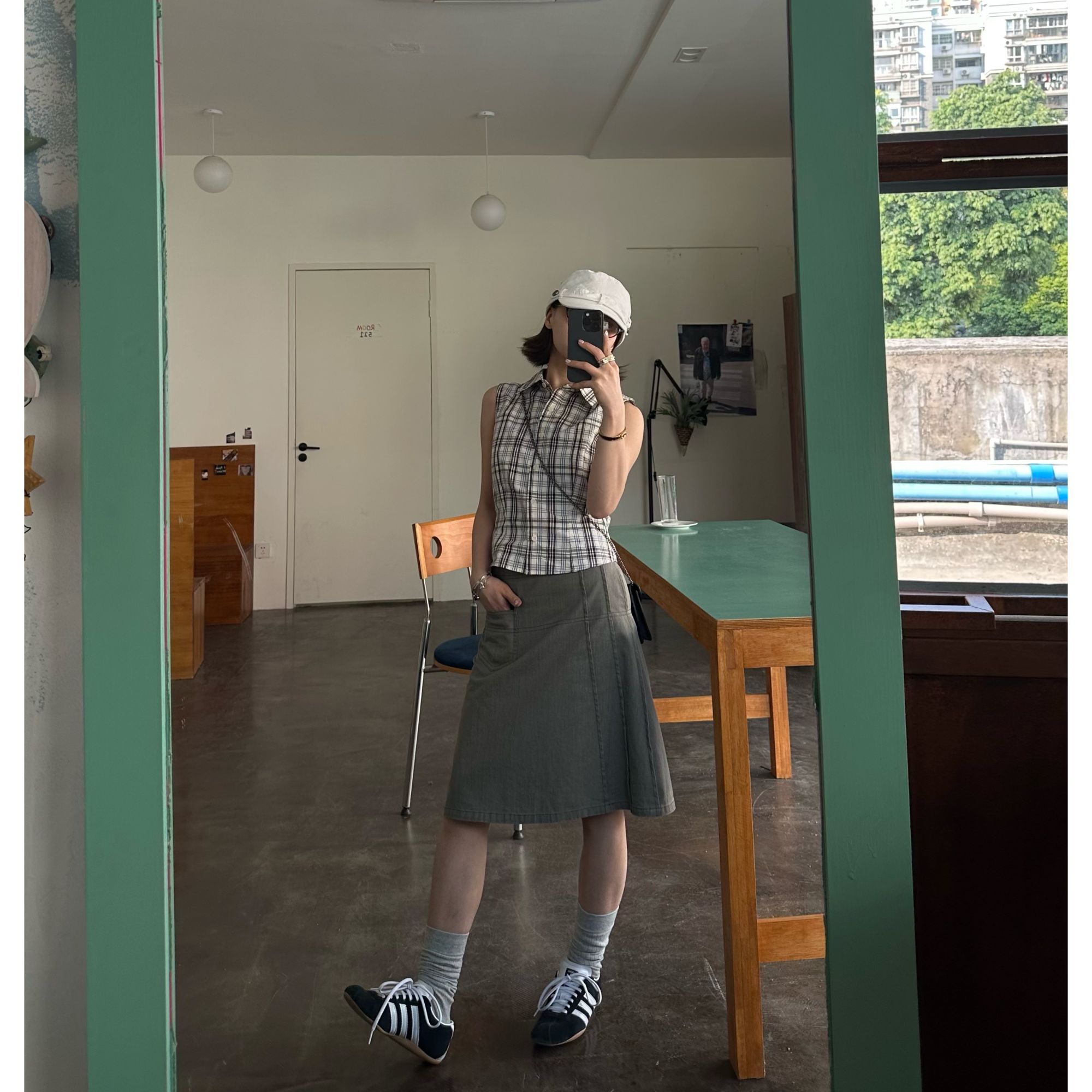 Our2【格子背心】小众格纹设计款无袖衬衫背心【X5305】