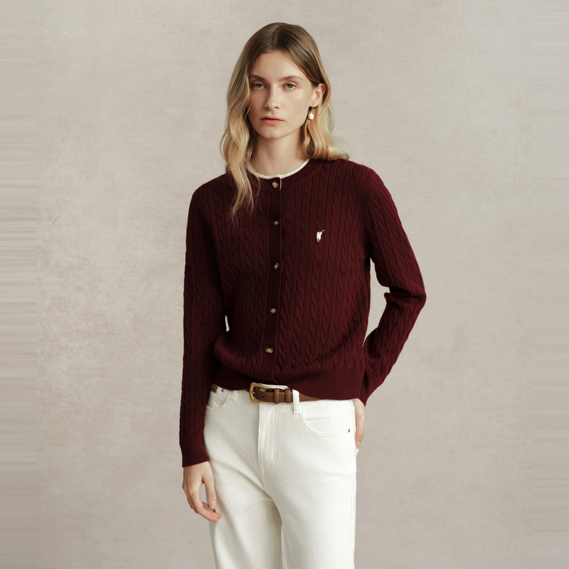 POLOWALK圆领开衫秋冬长袖复古设计师休闲运动针织外套W43580432