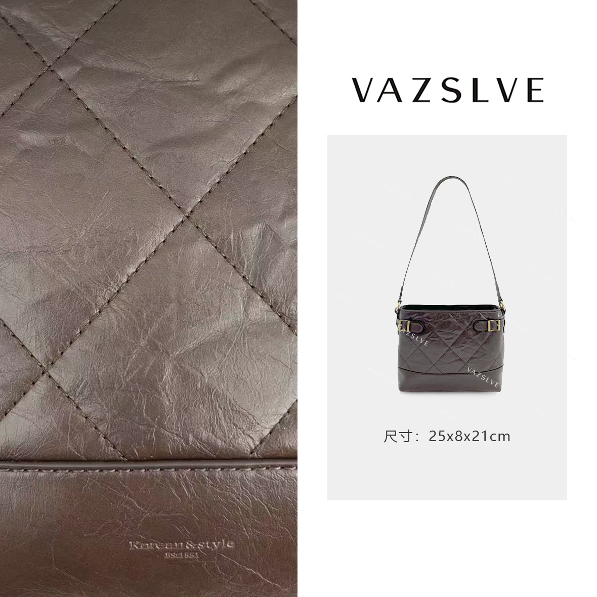 QYX-9620-巧克力  气质条纹设计师韩版斜跨轻奢女包