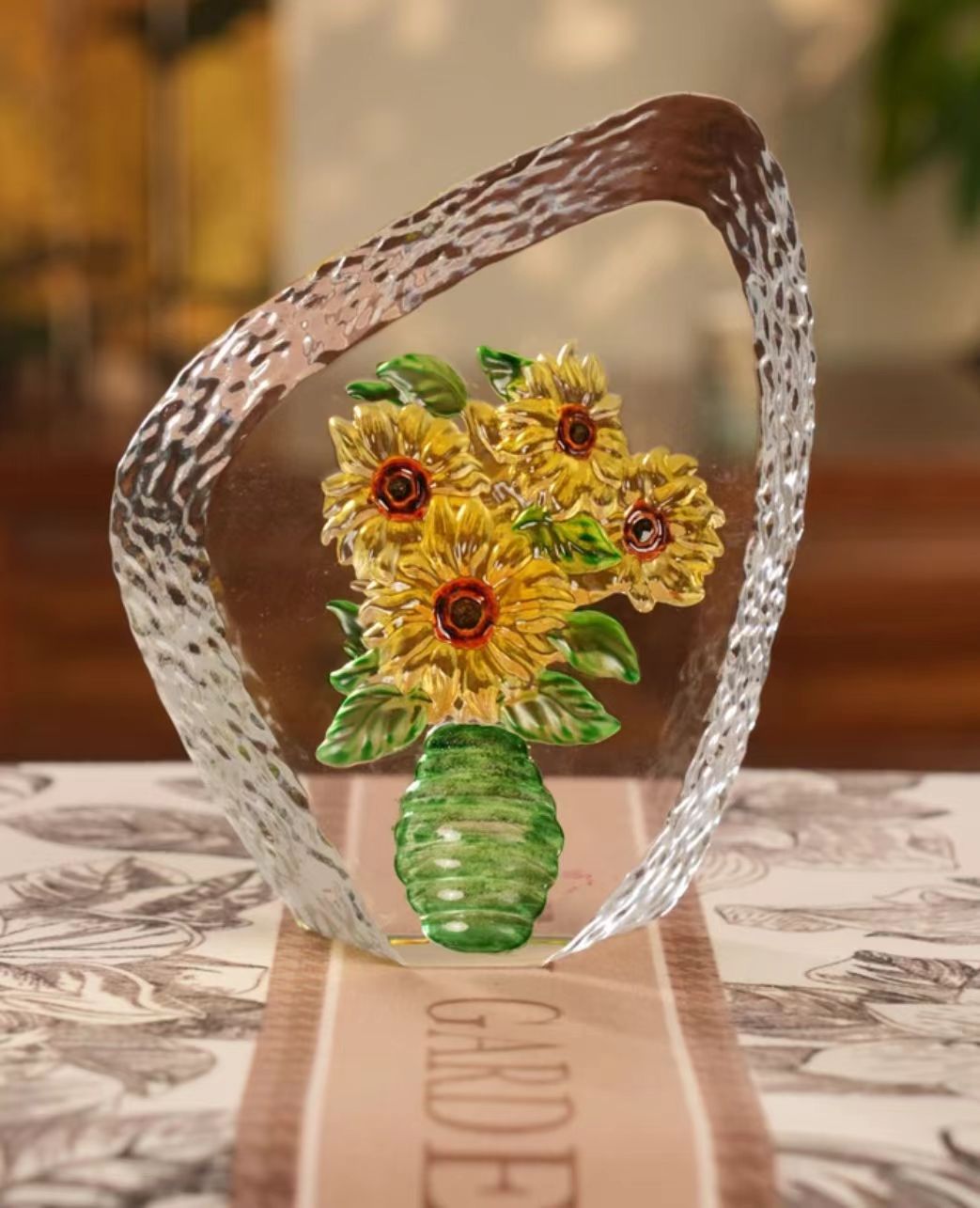 【暖•向日葵】水晶油画向日葵绿色花瓶摆件乔迁桌面玄关窗卧室精致