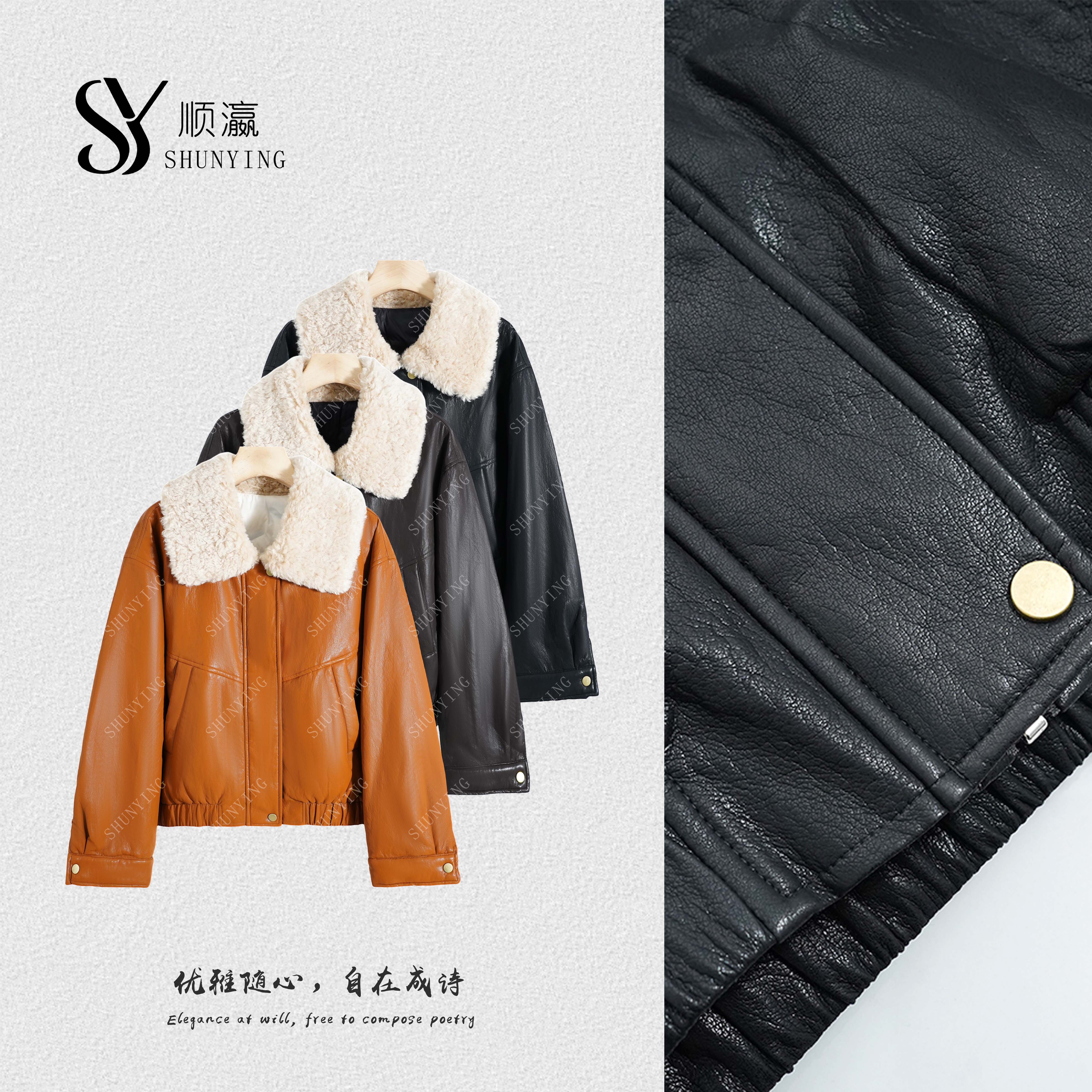 【仟娜】好穿显气质~复古翻领时尚宽松皮羽绒外套SY76YRF6638
