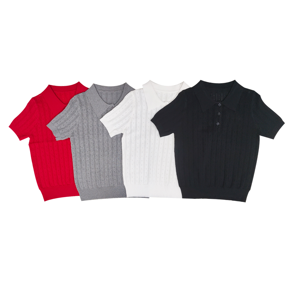 2025ng时尚休闲百搭夏季简约翻领修身小众女装毛针织衫#6238