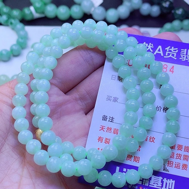 正品缅甸天然翡翠A货 老坑冰润果绿圆珠项链卡7时尚清新气质百搭