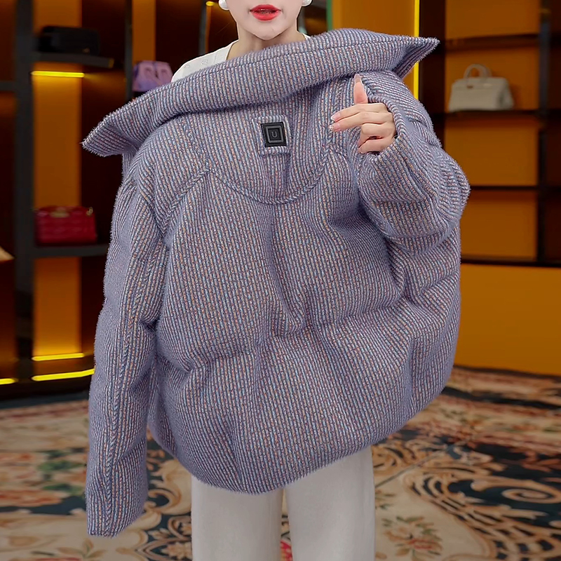 2025秋冬韩系慵懒风条纹棉服女日常通勤穿搭出街随性有格调