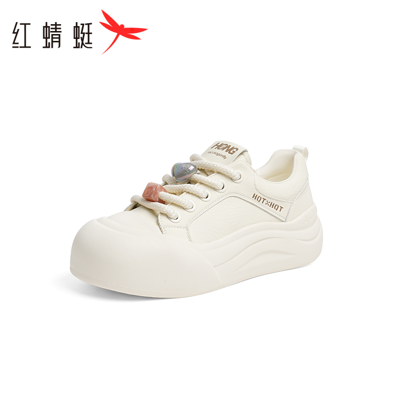 红蜻蜓透气板鞋女款2025秋新款女鞋厚底增高女生小白鞋百搭面包鞋