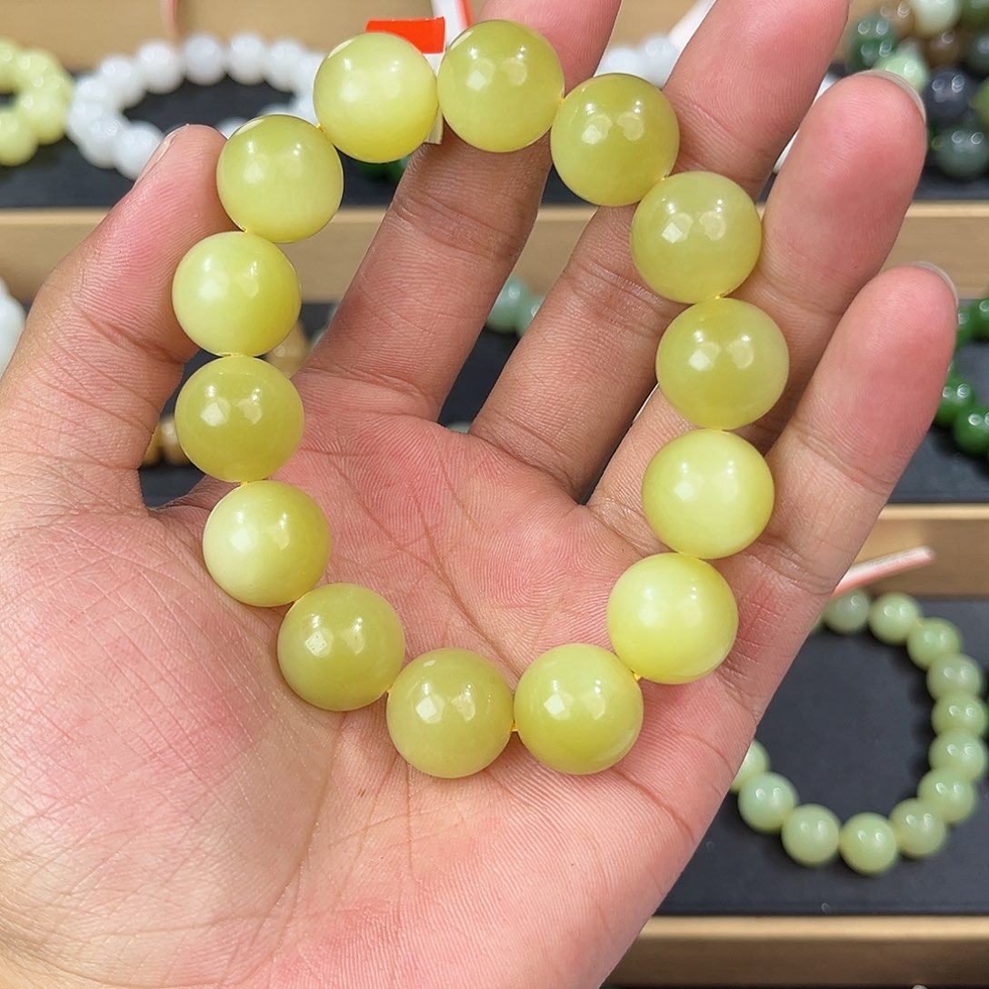 手串未镶嵌和田玉纯天然新疆和田玉若羌黄口鸡油黄16mm