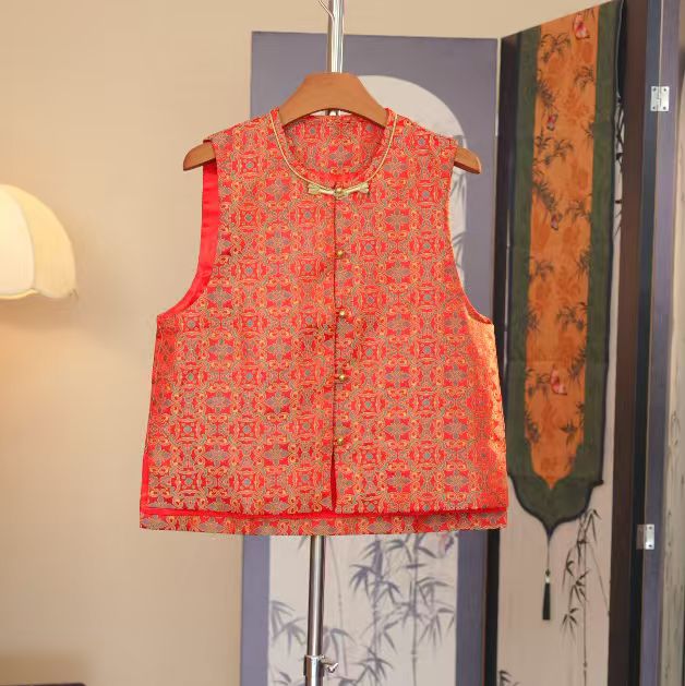 【如意金钱纹-马夹】新中式高端宋锦马甲手工盘扣斜门襟轻国风坎肩